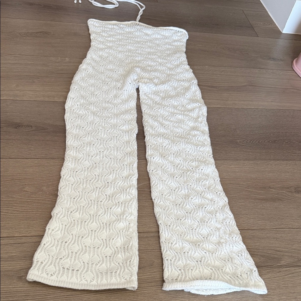 PrettyLittleThing Cream Textured Jumpsuit